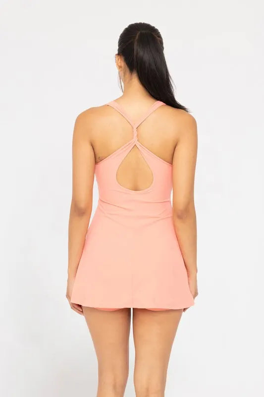 Twist Racerback Fit-and-Flare Dress in Watermelon - product view 4