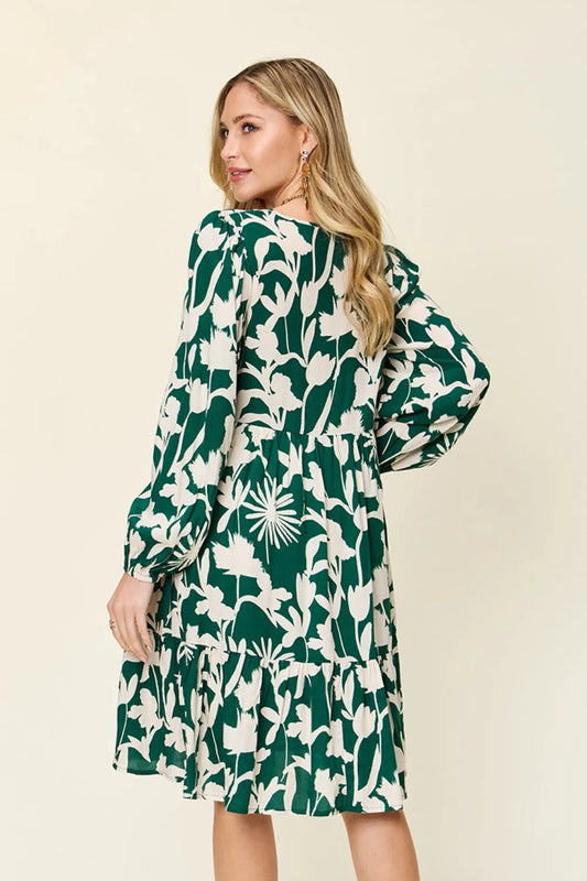 Full Size Printed Ruffle Hem Dress with Pocket in Dark Green, Lavender and more - product view 2