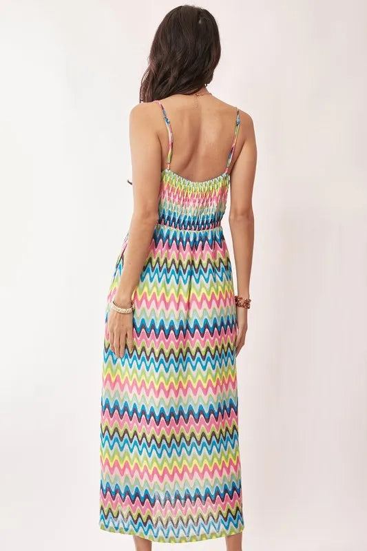 Multi Color Crochet Lace Midi Dress in Pink Blue - product view 10