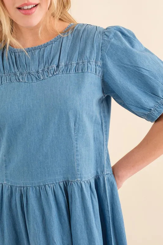 Full Size Washed Chambray Midi Dress Plus Size in Denim Blue - product view 7