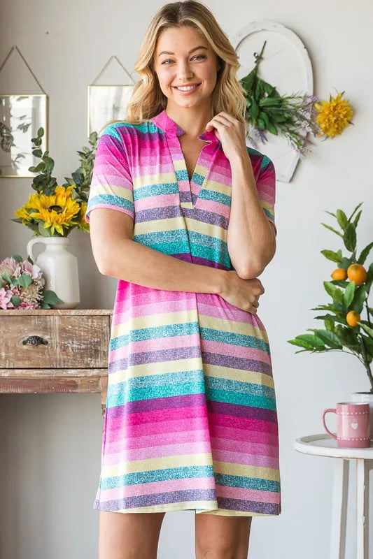 Full Size Striped Short Sleeve Mini Tee Dress Plus Size in Pink Multi - product view 4
