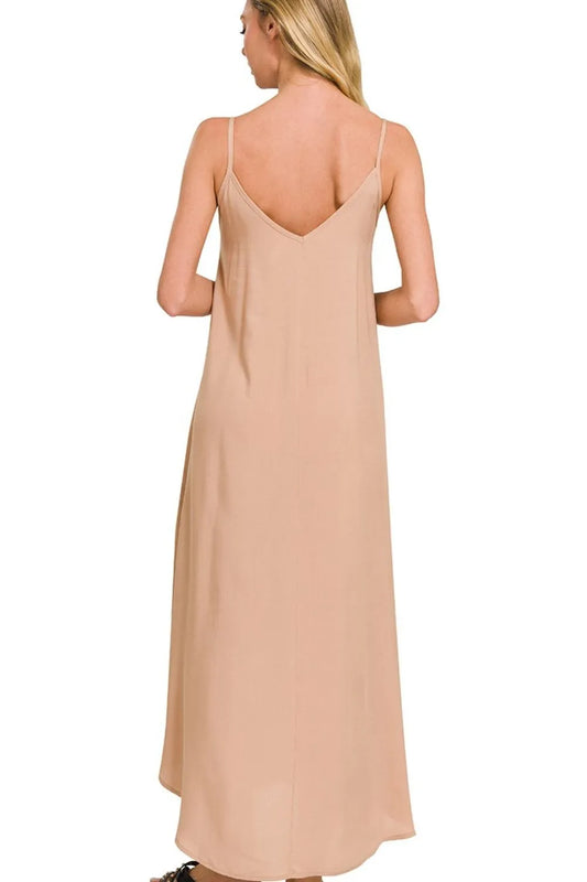 Woven Arc Hem Cami Dress With Flowy Pockets - Brush - product view 2