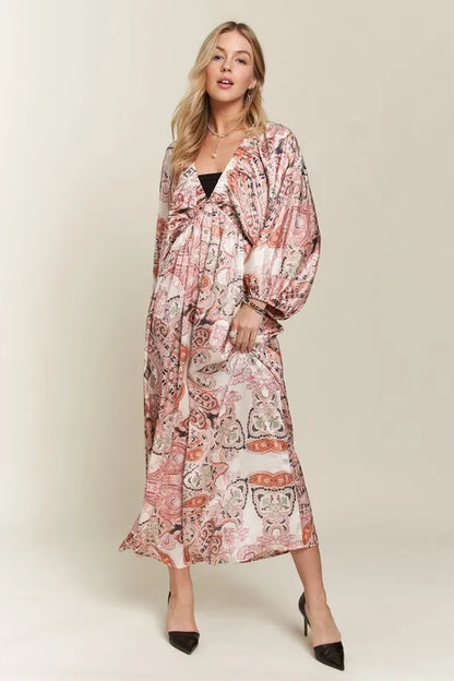 Printed V-Neck Batwing Sleeve Dress - Pale Blush - product view 3