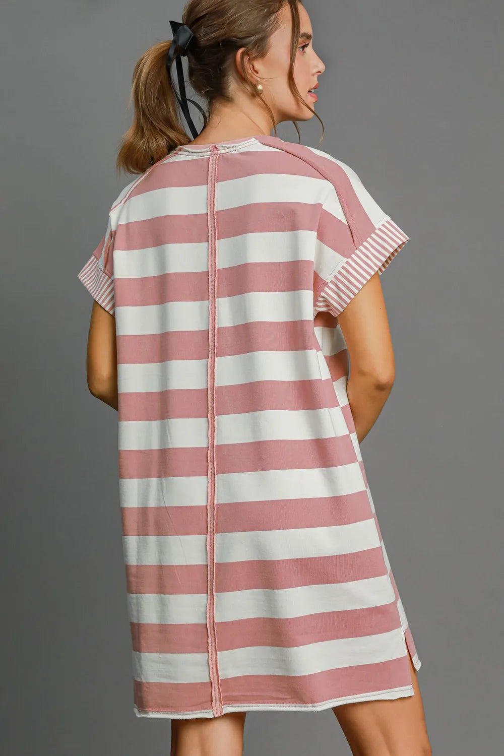 Peace Applique Striped Short Sleeve Mini Dress - Dusty Pink - product view 2