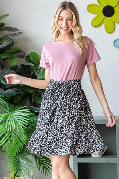 Full Size Short Sleeve Solid And Animal Print Mini Dress Plus Size in Mauve - product view 9