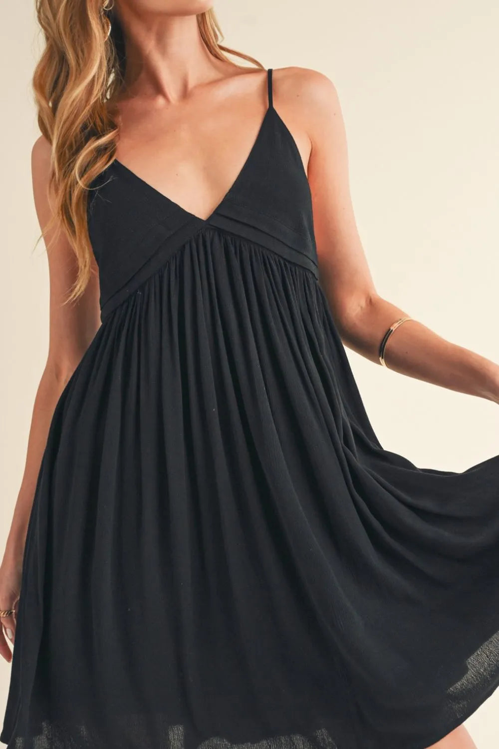 Ruched Plunge Mini Cami Dress - Black - product view 3
