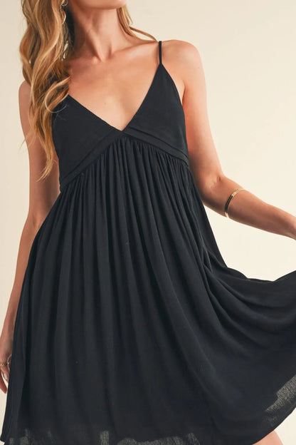 Ruched Plunge Mini Cami Dress - Black - product view 3