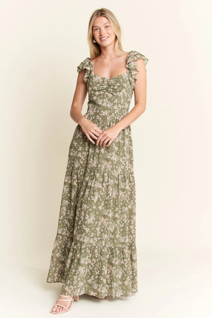 Ruffle Sleeve Tiered Maxi Dress - Sage - product view 2