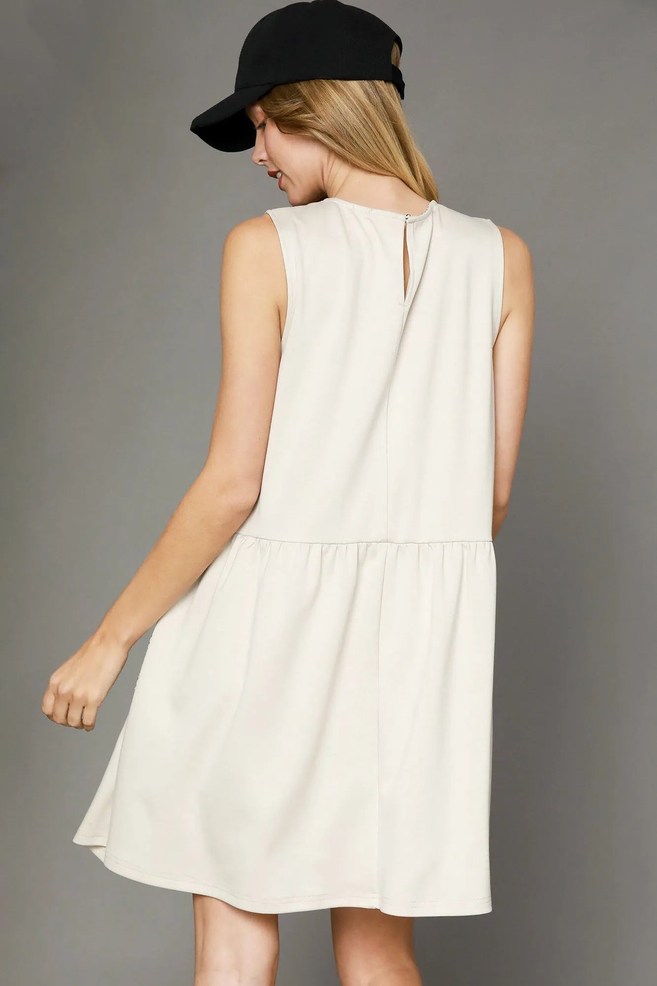 Round Neck Sleeveless Tank Dress with Pockets - Ivory - product view 3