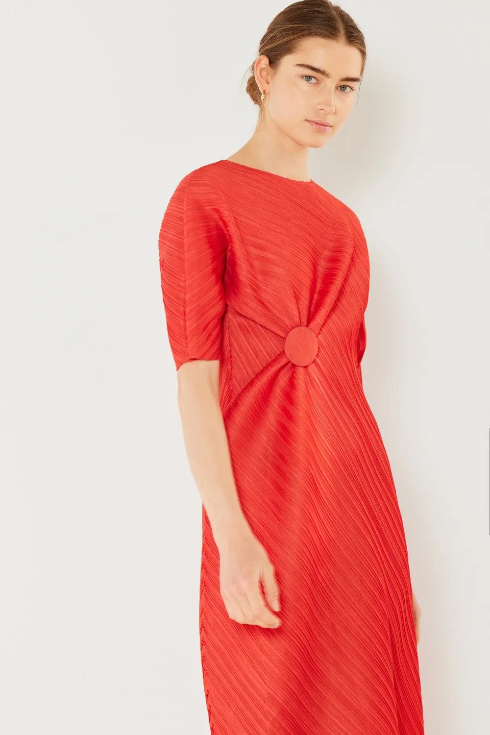 Pleated Dolman Sleeve Dress in Brown Khaki, Deep Orange and more - product view 11
