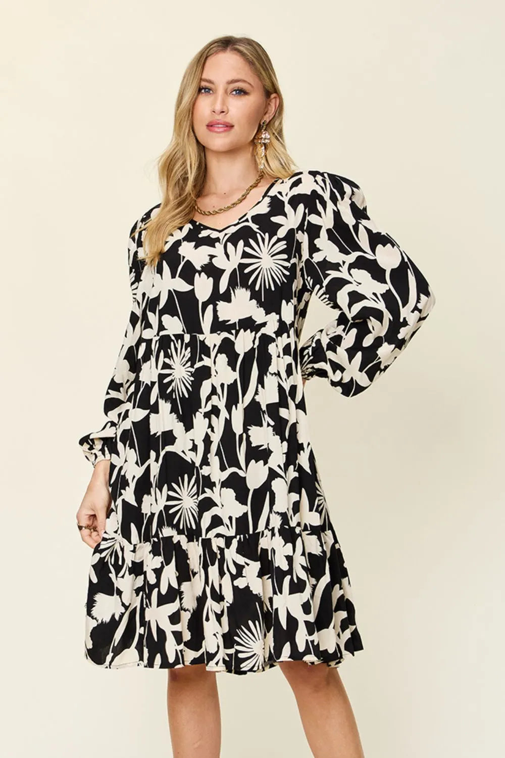 Full Size Printed Ruffle Hem Dress with Pocket in Dark Green, Lavender and more - product view 28