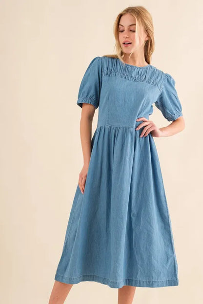 Full Size Washed Chambray Midi Dress Plus Size in Denim Blue - product view 4