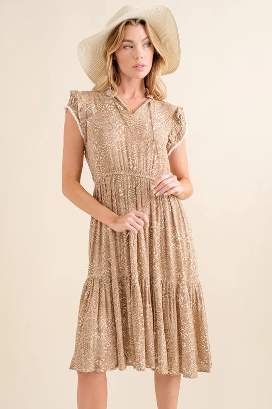 Boho Printed Tiered Maxi Dress in Taupe - product view 2