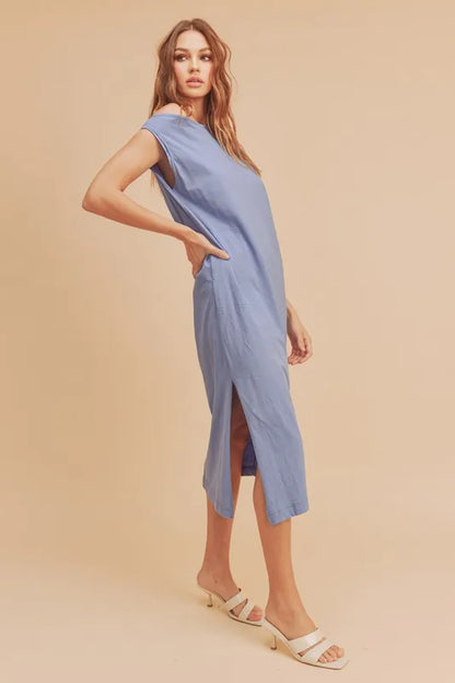 Side Slit Round Neck Sleeveless Midi Dress - Periwinkle - product view 4