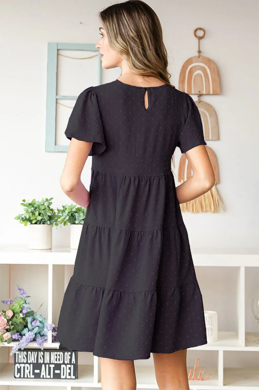 Swiss Dot Short Sleeve Tiered Dress in Black - product view 2