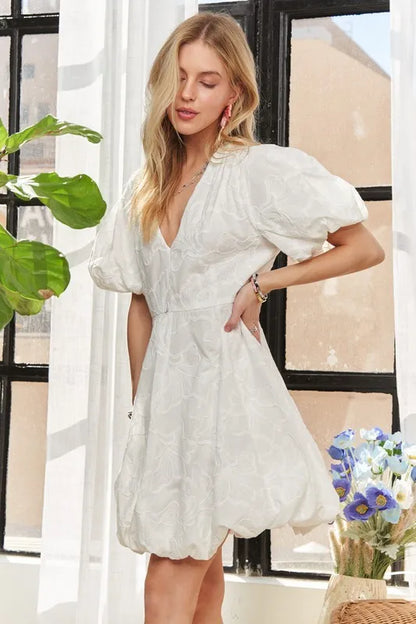 Puff Sleeve Floral Dress - White - product view 6