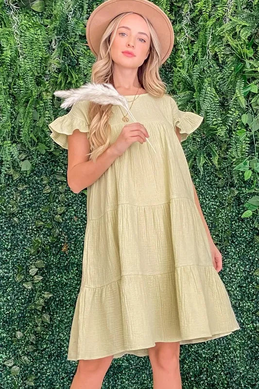 Cotton Gauze Baby Doll Casual Dress in Sage - product view 7