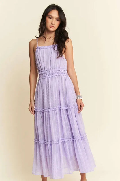 Texture Swiss Dot Ruffle Square Neck Midi Dress in Lavender - product view 4