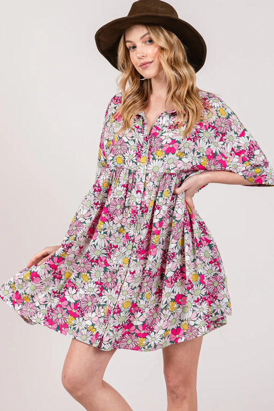 Floral Button Down Mini Shirt Dress in Multi - product view 2