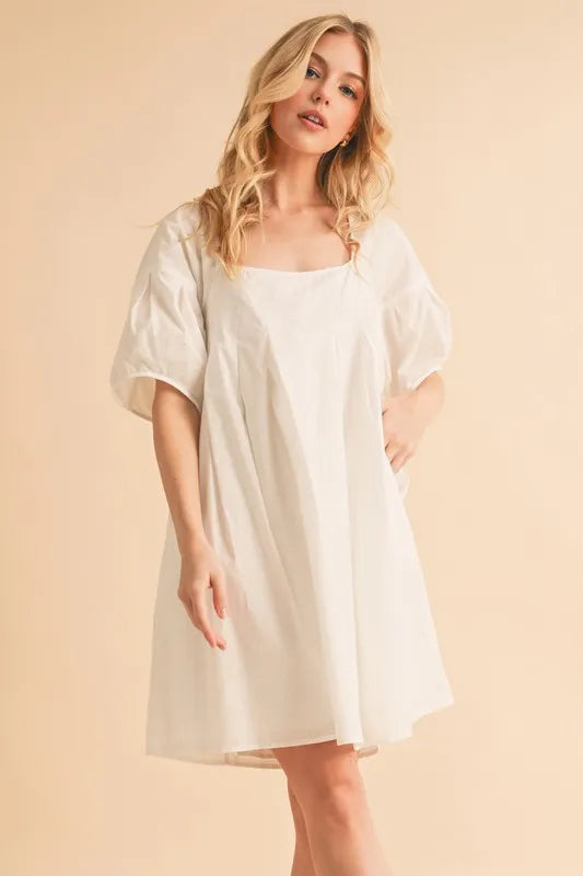 Square Neck Babydoll Dress with Pockets - White - product view 6