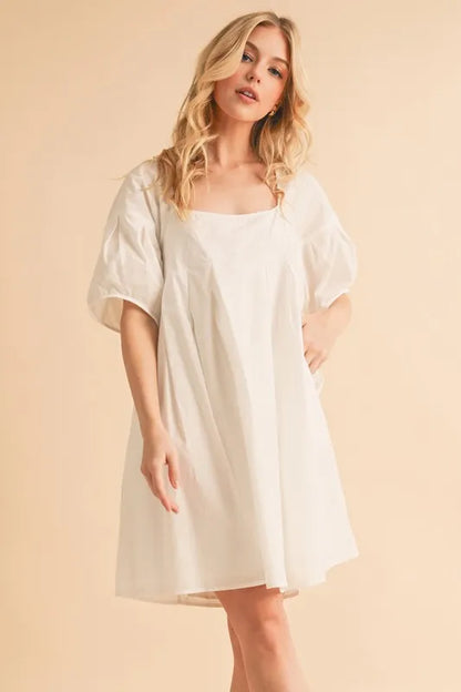 Square Neck Babydoll Dress with Pockets - White - product view 6