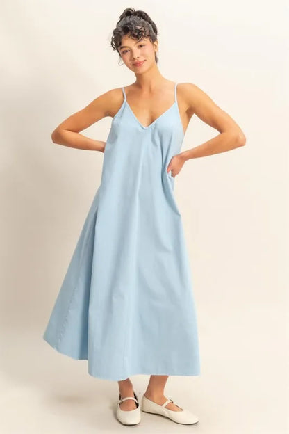 Dyed V-Neck Loose Dress in Baby Blue - product view 1