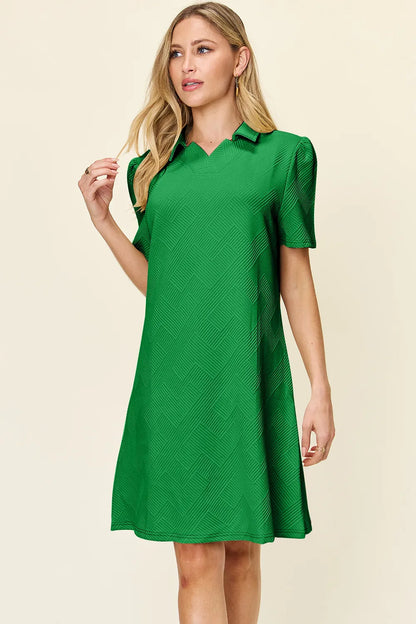 Full Size Texture Collared Neck Short Sleeve Dress in White, Lavender and more - product view 14