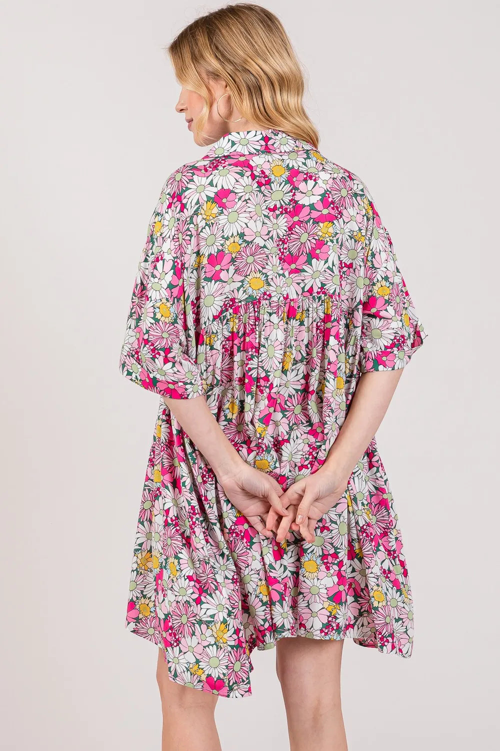 Floral Button Down Mini Shirt Dress in Multi - product view 6
