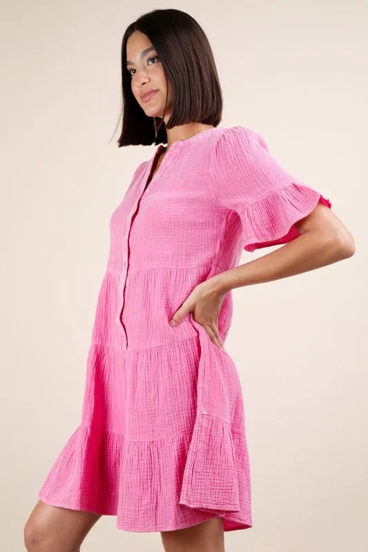 Plus Size Mineral Washed Woven Mini Dress in Pink - product view 2