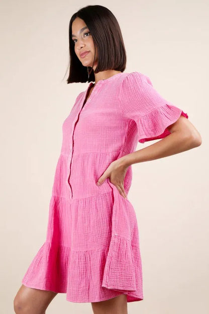 Plus Size Mineral Washed Woven Mini Dress in Pink - product view 2