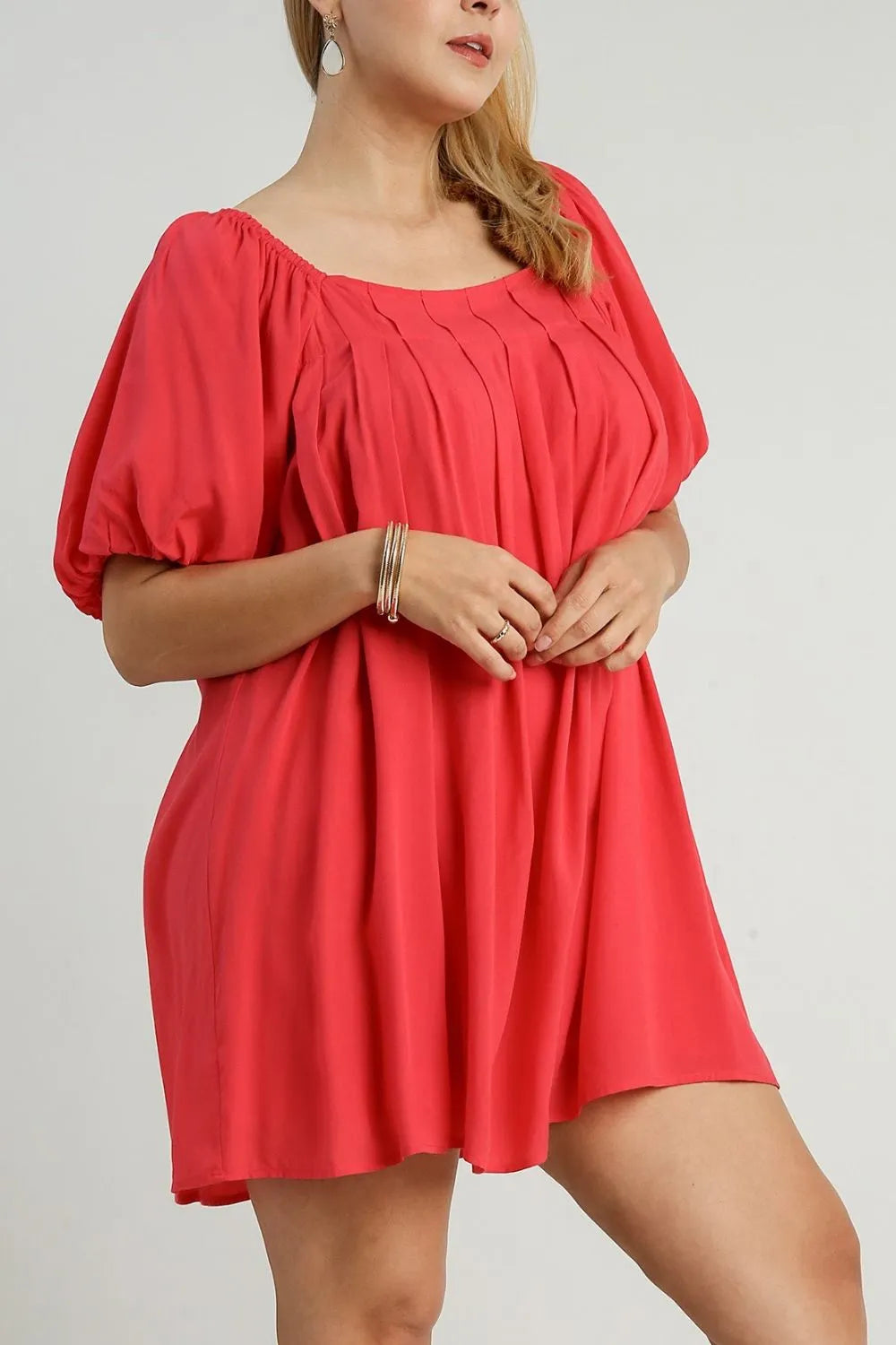 Full Size Squared Neck Puff Sleeve Mini Dress Plus Size - product view 6