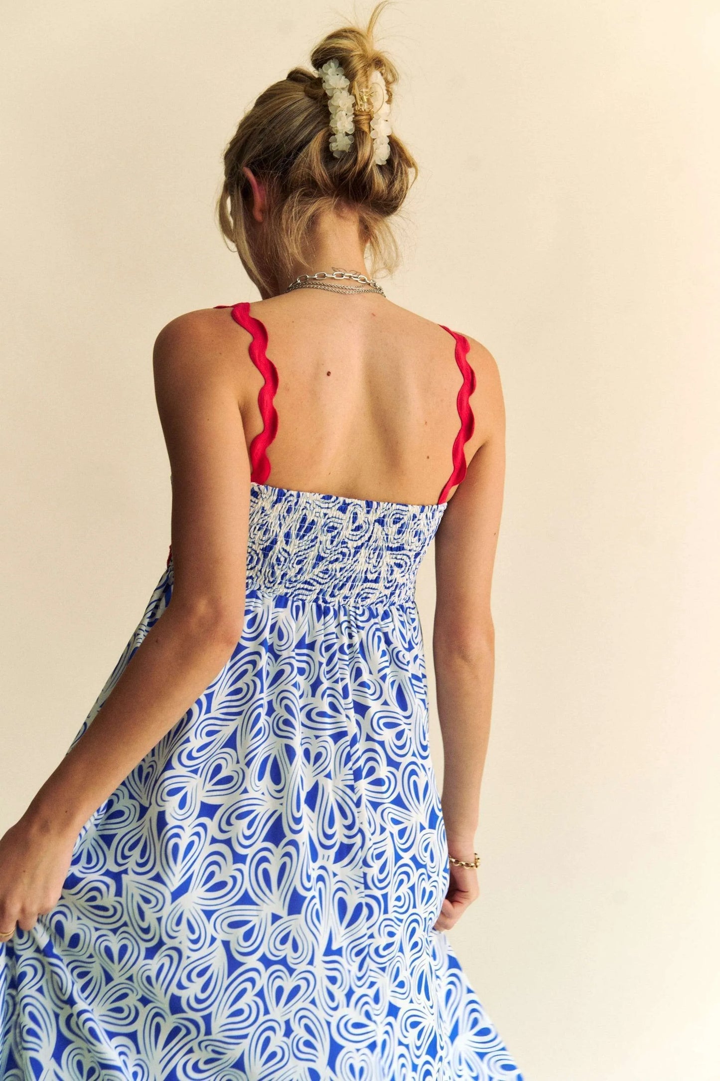 Geo 2 Tone Printed Wavi Trim Tiered Maxi Dress - Cobalt - product view 10