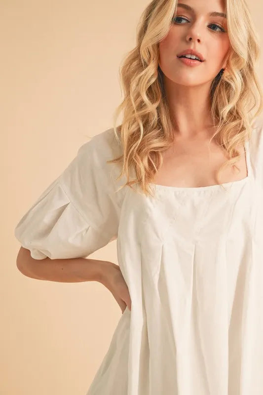 Square Neck Babydoll Dress with Pockets - White - product view 2