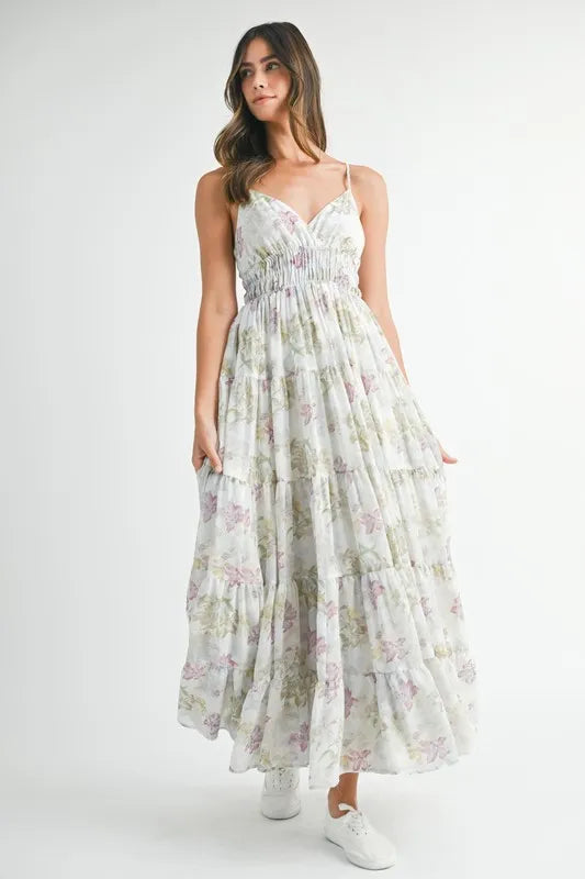Floral Print Tiered Cami Maxi Dress - Green - product view 2