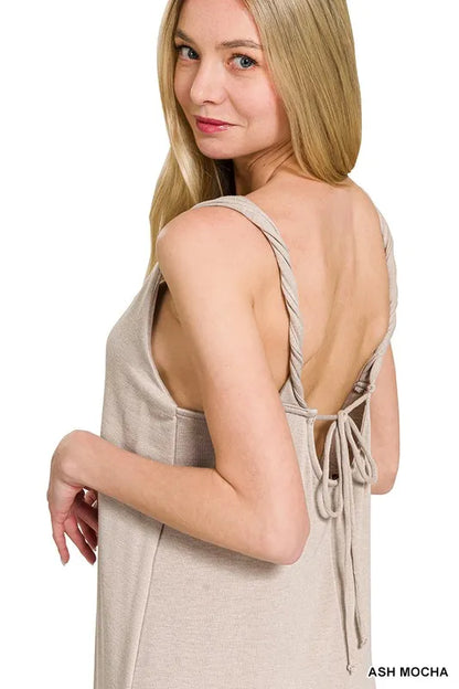 French Terry Twisted Strap Midi Dress - Ash Mocha - product view 3