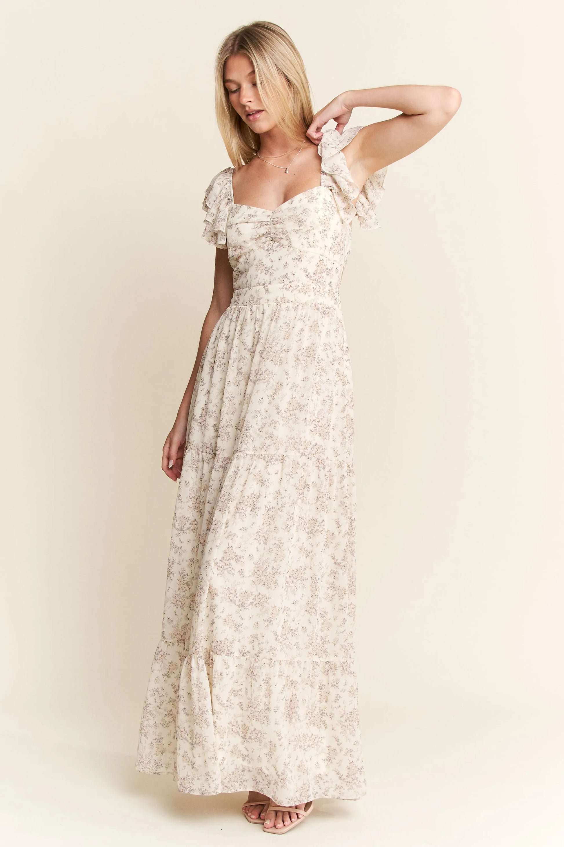 Full Size Ruffle Sleeve Tiered Maxi Dress Plus Size in Ivory - product view 23