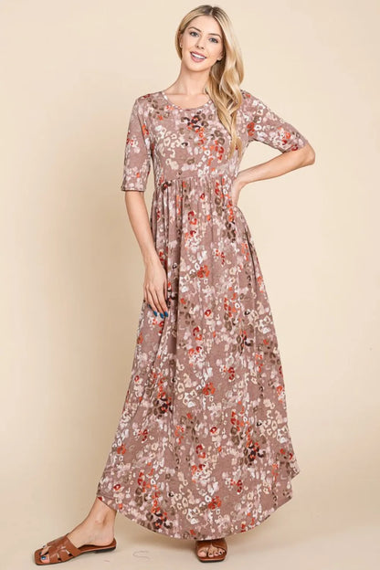 Printed Shirred Maxi Dress - Mocha - product view 4