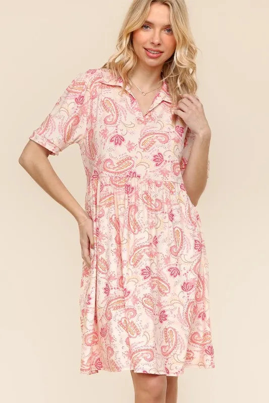 Fit and Flare Paisley Print Knit Dress in Blush - product view 4