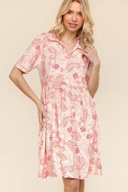 Fit and Flare Paisley Print Knit Dress in Blush - product view 4