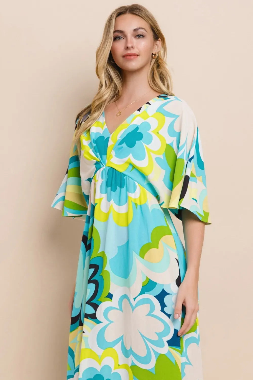 Floral Printed Slit Maxi Dress in Blue Yellow - product view 5
