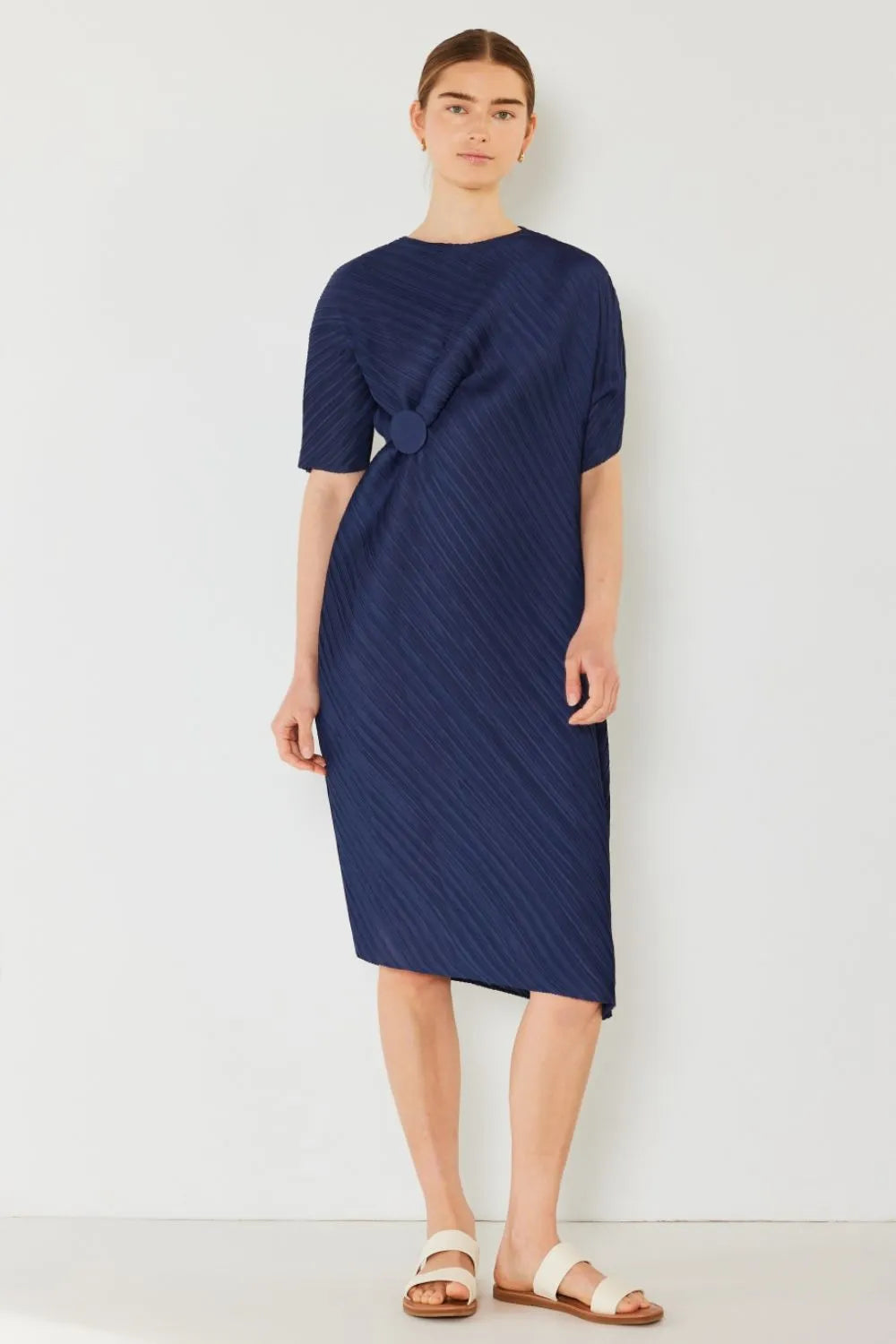 Pleated Dolman Sleeve Dress in Brown Khaki, Deep Orange and more - product view 16