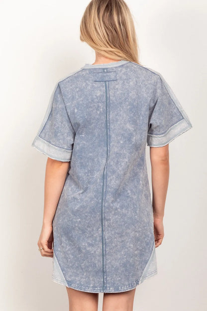 Short Sleeve V-Neck Tee Dress in Denim - product view 2