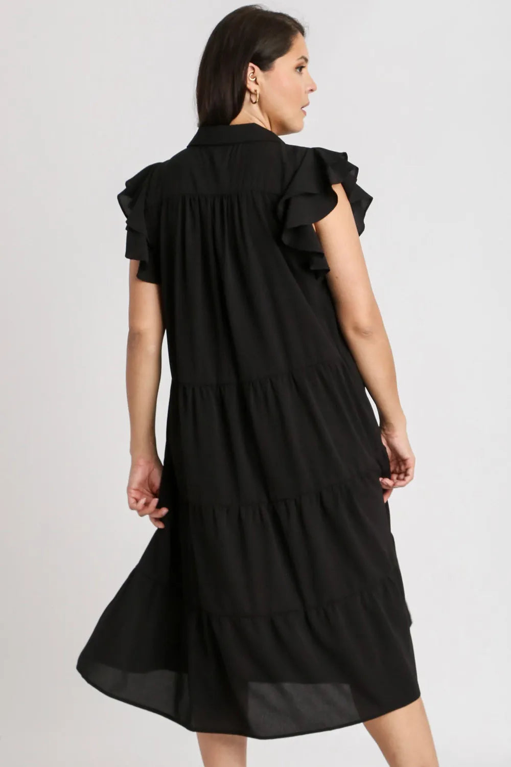 Full Size Johnny Collar Ruffle Cap Sleeve Tiered Dress Plus Size - Black - Umgee USA - Style 41519 - product view 4