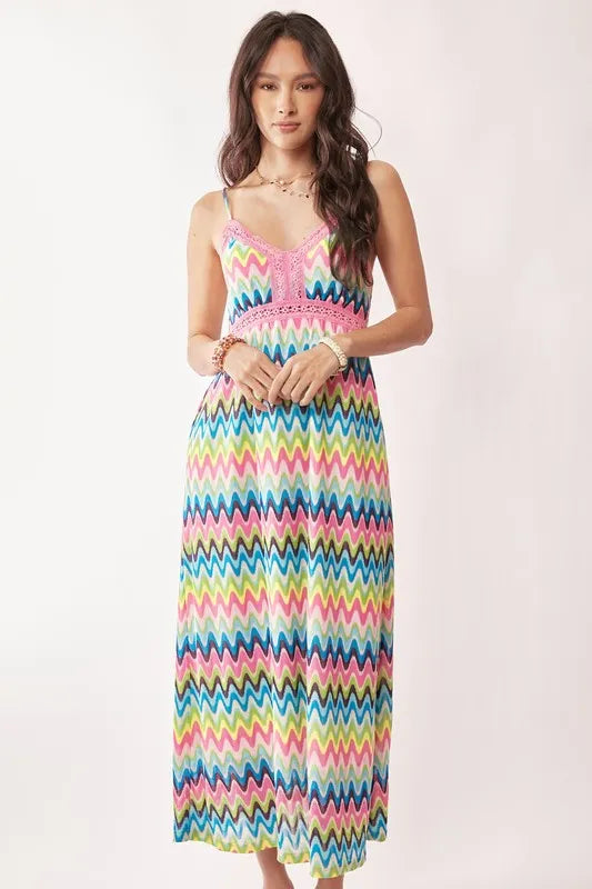 Multi Color Crochet Lace Midi Dress in Pink Blue - product view 7