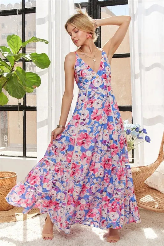 Bow Back Floral Cami Dress - Pink/Blue - product view 6