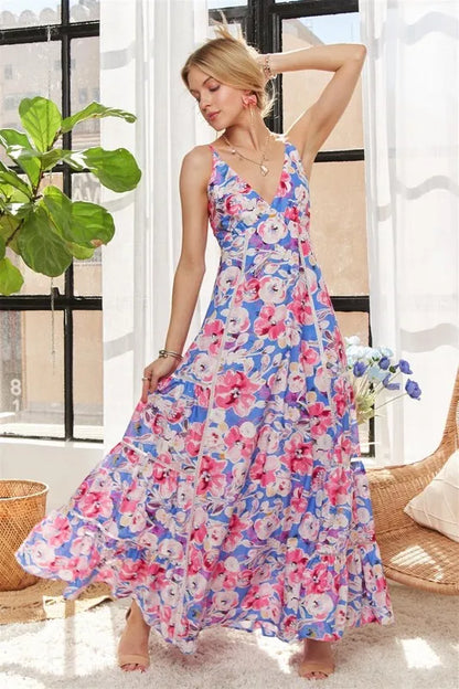 Bow Back Floral Cami Dress - Pink/Blue - product view 6