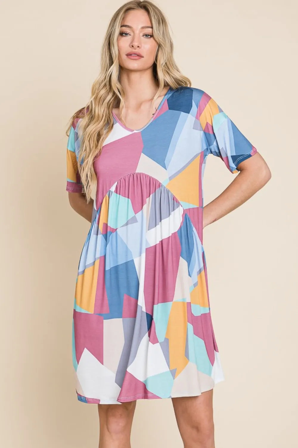 Ruched Color Block Short Sleeve Dress in Multicolor - product view 5
