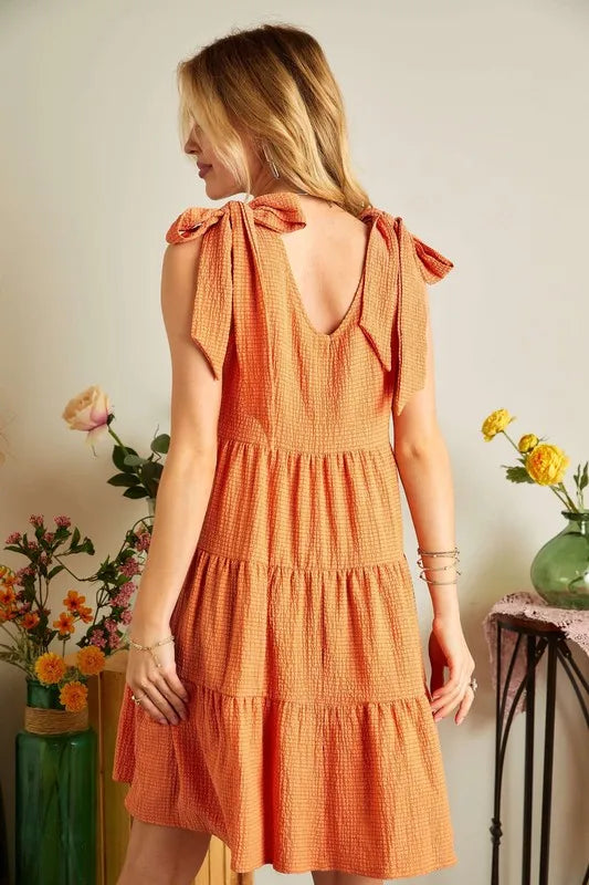 V-Neck Tie Shoulder Dress - Tangerine - product view 3