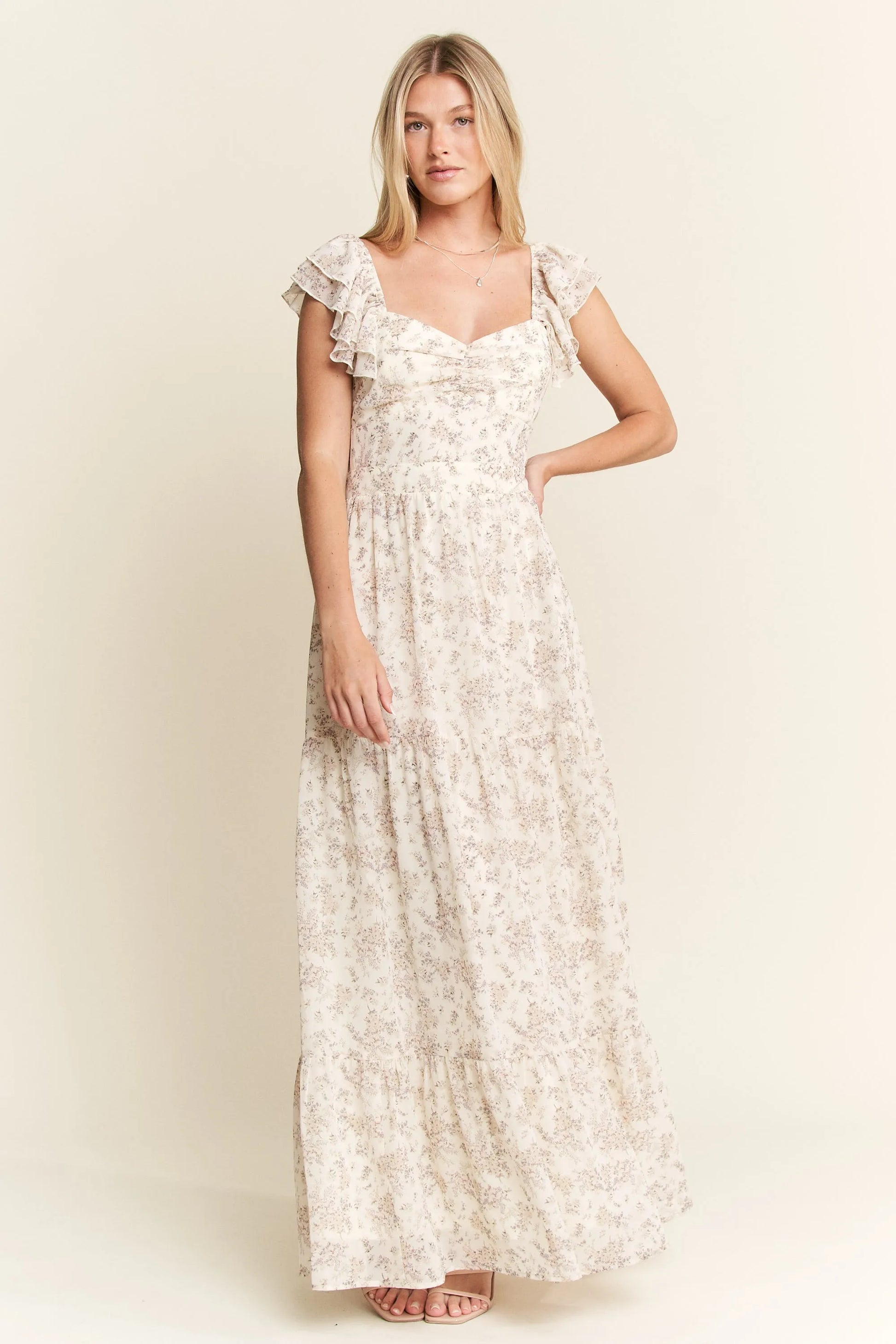 Full Size Ruffle Sleeve Tiered Maxi Dress Plus Size in Ivory - product view 14
