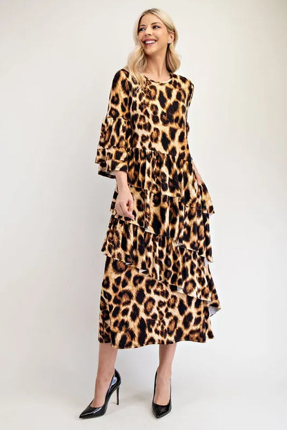 Full Size Leopard Asymmetrical Ruffle Midi Dress Plus Size - product view 6
